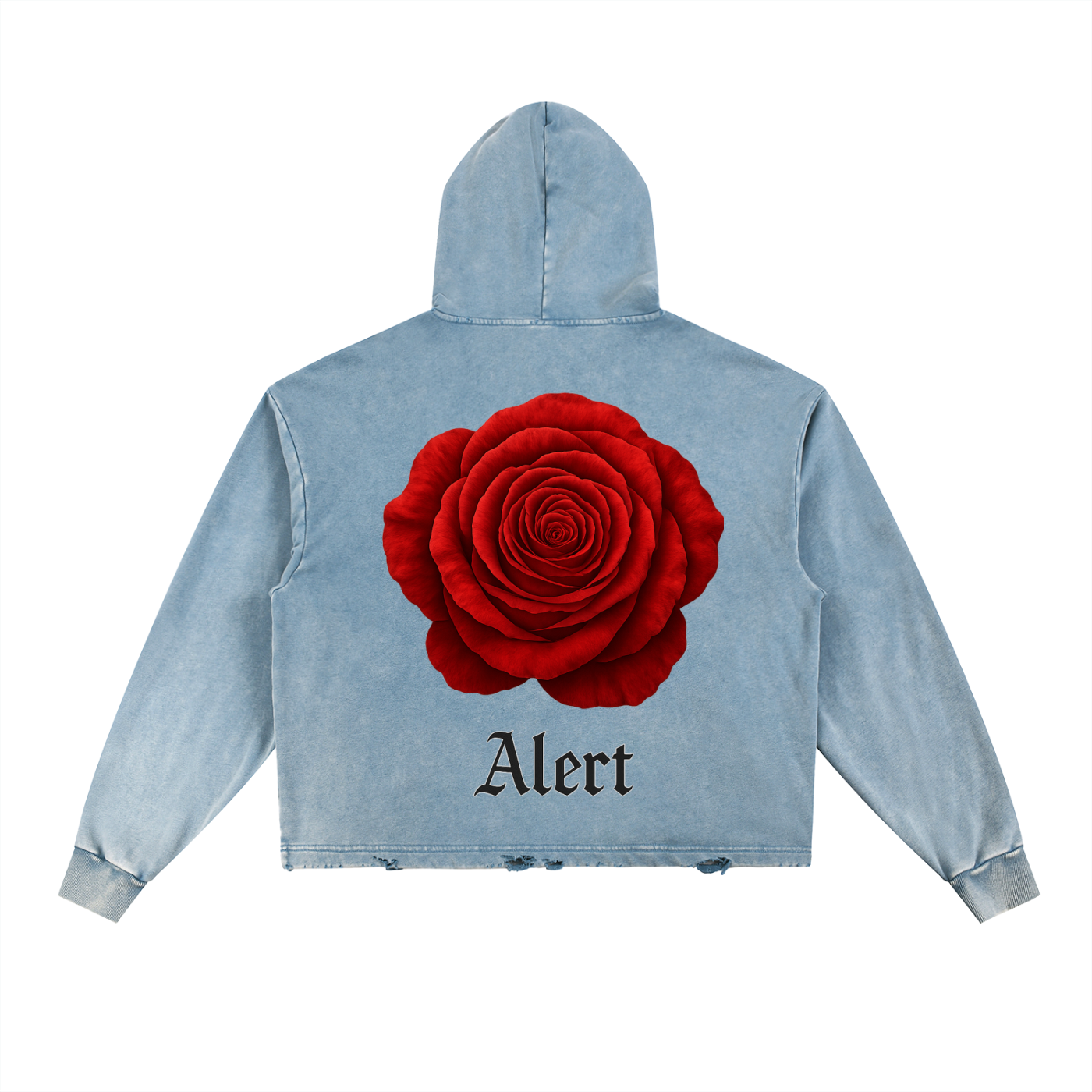 Vintage Washed Frayed-Hem Hoodie – “Alert” Edition