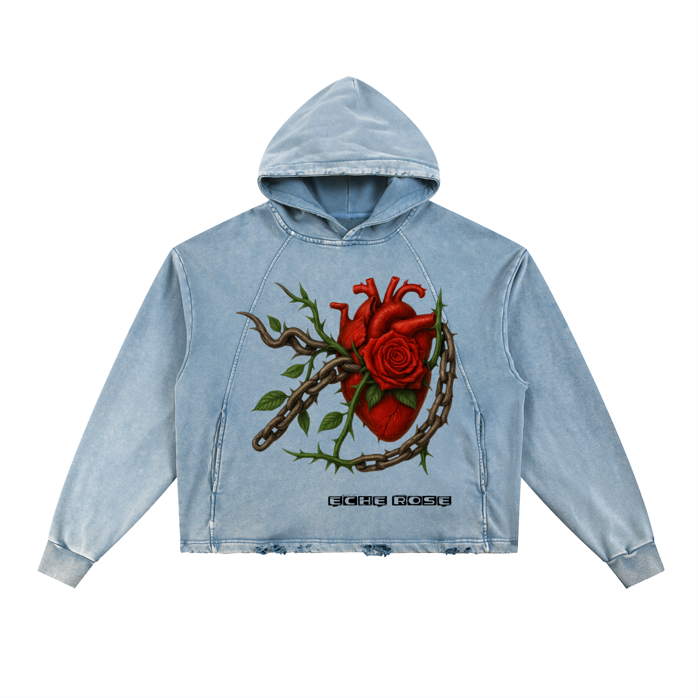 Vintage Washed Frayed-Hem Hoodie – “Alert” Edition