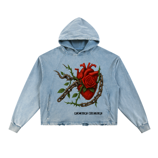 Vintage Washed Frayed-Hem Hoodie – “Alert” Edition