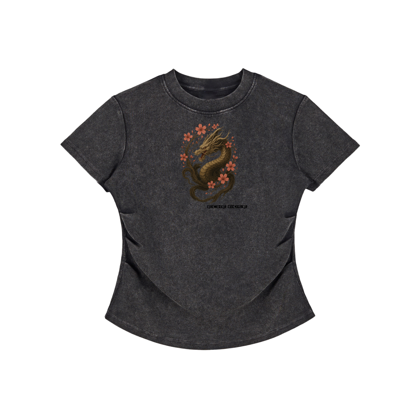 Vintage Washed Bodycon Cotton T-Shirt Dragon & Sakura Edition